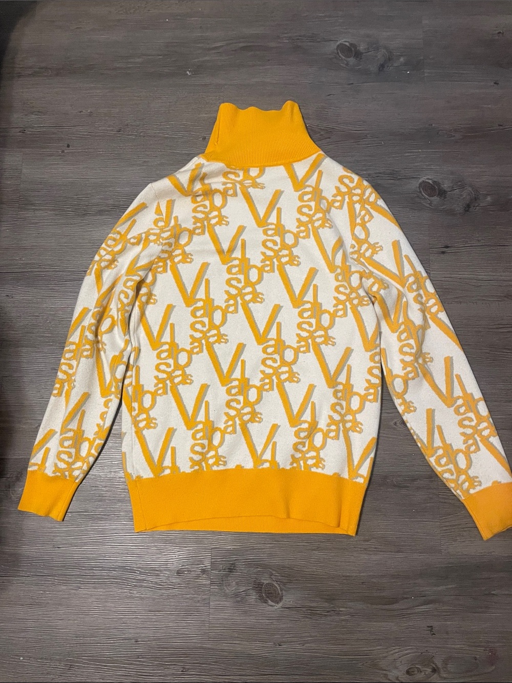 Men's Yellow and White Logo Jacquard Turtleneck Sweater